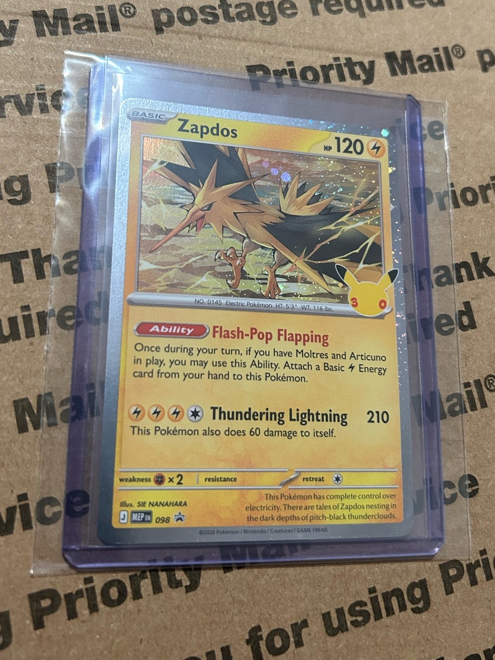 Holo Zapdos 30th Celebration Pokemon TCG Black Star Promo Card No. 098